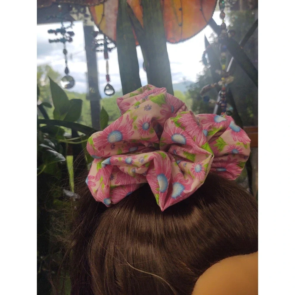 Pink‎ Aster Floral Polyester Cotton Blend XXL Scrunchie 7